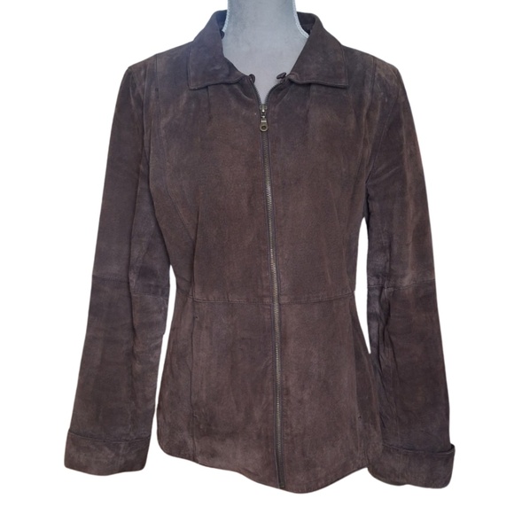 Fall Boho Chic Jacket Faux Fur Collar Silver Fox Brown Suede Leather Jacket Sz M - Picture 2 of 10